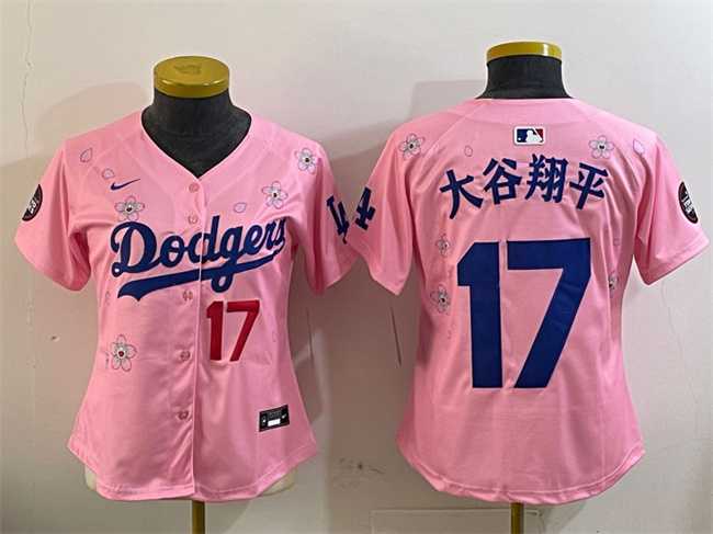 Womens Los Angeles Dodgers #17 Ohtani Pink 2025 Tokyo Series Limited Stitched Jersey